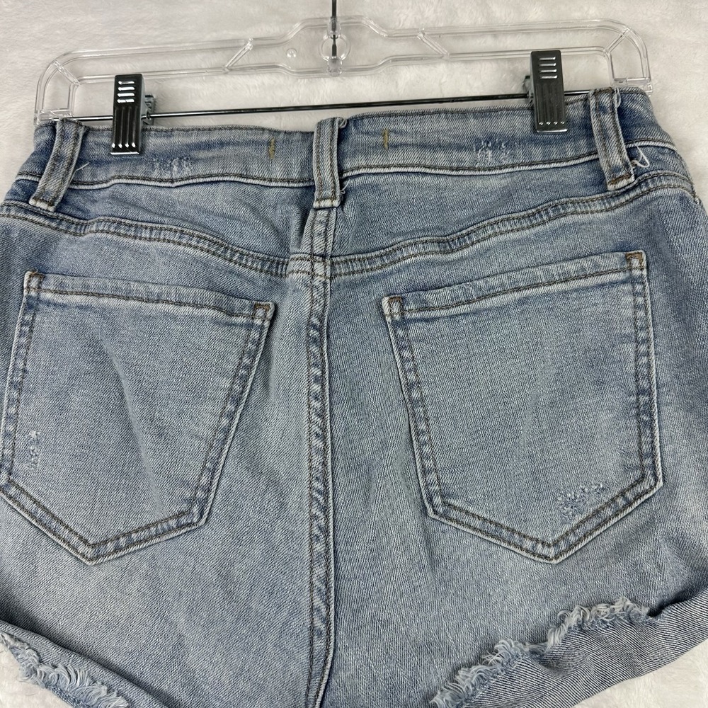 Eunina Womens Size M Kara Super High Rise Raw Hem Blue Jean High Low Roll Shorts - Picture 11 of 15